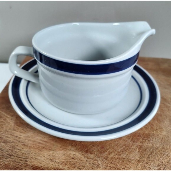 MSI Blue Monterrey Stoneware Gravy Bowl and plate set Blue Ring Japan - Picture 1 of 13